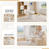 Cozy Teddy Fabric Mushroom Ottoman with 360-Degree Swivel, Versatile Shoe-Changing Stool for Bedroom Living Room, 16'' L x 16"W x 17.5" H, White(m-8)