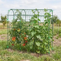 Outsunny Metal Garden Trellis, Arch Trellis for Climbing Plants Outdoor, A-Frame, with Climbing Net, 17" x 72" x 72", Green(m-8)
