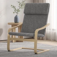 HOMCOM Modern Accent Chair, Linen-Feel Upholstered Living Room Chair with Wood Curved Legs for Balcony, Dark Grey(m-1)