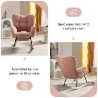 Snug Teddy Fabric Rocking Chair with Adjustable Footstool, Ergonomic Nursery Chair for Living Room Bedroom, 37-49'' L x 26"W x 35-36" H, Pink(m-10)