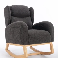 Elegant Teddy Fabric Rocking Chair with Ergonomic Backrest and Plush Filling, Accent Chair with Wooden Legs, 38'' L x 28" W x 40" H, Dark Gray(m-14)