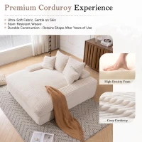 Oversized Chaise Sleeper Sofa with Corduroy, Pillows and Armrests, No-Assembly Lounge Chair for Living Room, 69'' L x 65.5" W x 24.5" H, Beige(m-8)