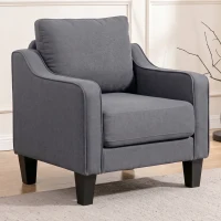 HOMCOM Armchair, Modern Accent Chair with Pocket Spring, Linen Upholstered, Thick Padded, Charcoal Grey(m-1)