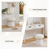 Cozy Teddy Fabric Mushroom Ottoman with 360-Degree Swivel, Versatile Shoe-Changing Stool for Bedroom Living Room, 16'' L x 16"W x 17.5" H, White(m-9)
