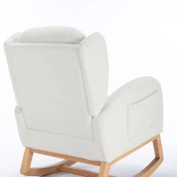 Elegant Teddy Fabric Rocking Chair with Ergonomic Backrest and Plush Filling, Accent Chair with Wooden Legs, 38'' L x 28" W x 40" H, Ivory(m-14)