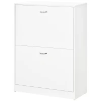 HOMCOM Shoe Cabinet with 2 Flip Drawers, Narrow Shoe Storage Cabinet with Adjustable Shelves for Entryway, Hallway, White(m-1)