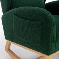 Elegant Teddy Fabric Rocking Chair with Ergonomic Backrest and Plush Filling, Accent Chair with Wooden Legs, 38'' L x 28" W x 40" H, Green(m-8)
