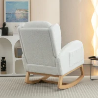 Elegant Teddy Fabric Rocking Chair with Ergonomic Backrest and Plush Filling, Accent Chair with Wooden Legs, 38'' L x 28" W x 40" H, Ivory(m-7)