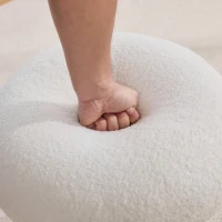 Cozy Teddy Fabric Mushroom Ottoman with 360-Degree Swivel, Versatile Shoe-Changing Stool for Bedroom Living Room, 16'' L x 16"W x 17.5" H, White(m-12)