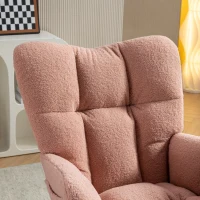 Snug Teddy Fabric Rocking Chair with Adjustable Footstool, Ergonomic Nursery Chair for Living Room Bedroom, 37-49'' L x 26"W x 35-36" H, Pink(m-12)