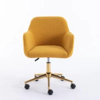 Sleek Teddy Fabric Office Chair with Adjustable Height and 360° Swivel, Ergonomic Chair with Gold Metal Base, 24.5'' L x 22.5" W x 33.5" H, Yellow(m-11)