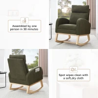 Plush Teddy Fabric Rocking Chair with Adjustable Footstool, Ergonomic Nursery Chair for Living Room, 35-49'' L x 27.5"W x 40-41.5" H, Green(m-10)