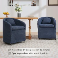 Soft Elegant Chenille Dining Armchair with Back Cushion, Modern Ergonomic Swivel Chair with Universal Wheels, 22'' L x 24.5" W x 30" H, Blue(m-9)