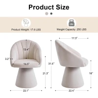 Elegant Swivel Accent Armchair with Curved Backrest, Chenille Vanity Chair with 360° Rotation and Armrests, 22.5'' L x 22" W x 31.5" H, Beige(m-3)