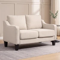 HOMCOM Loveseat Sofa, Modern Couch with Pocket Spring, Linen Upholstered, Thick Padded, Beige(m-1)