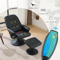 Ergonomic Massage Recliner Chair with Ottoman, Cozy Swivel Lounge Chair with Massage and Seat Heating, 31.5'' L x 29.5" W x 38" H, Black(m-7)