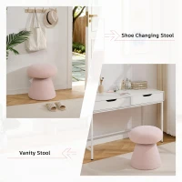 Cozy Mushroom Ottoman with Teddy Upholstery and 360° Swivel, Chic Footstool with Non-Slip Feet and No Assembly, 16'' L x 16" W x 17.5" H, Pink(m-9)