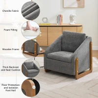Elegant Chenille Armchair with Cushioned Seat and Nailhead Trim, Ergonomic Accent Chair with Sturdy Wood Frame, 29'' L x 29" W x 29" H, Gray(m-6)