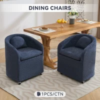 Soft Elegant Chenille Dining Armchair with Back Cushion, Modern Ergonomic Swivel Chair with Universal Wheels, 22'' L x 24.5" W x 30" H, Blue(m-5)