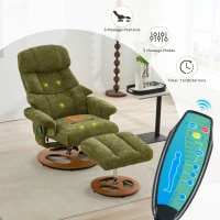 Ergonomic Recliner Chair with Ottoman and Massage, Cozy Swivel Lounge Chair with Heated Seat and 140° Recline, 32'' L x 33" W x 43.5" H, Green(m-7)