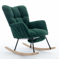 Cozy Teddy Fabric Rocking Chair with Adjustable Footstool, Ergonomic Nursery Chair for Living Room Bedroom, 37-49'' L x 26"W x 35-36" H, Green(m-2)