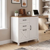 HOMCOM Filing Cabinet with 3 Drawers Printer Stand Adjustable Shelf Door Cabinet White Walnut(m-8)