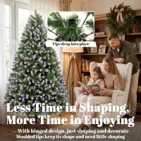 HOMCOM 6ft Pre-lit Artificial Christmas Tree White-Tipped Hinged Full Xmas Tree with 1020 Tips(m-7)