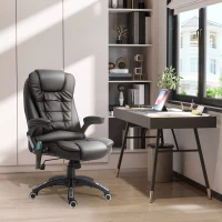 HOMCOM Executive Massage Chairs Heated High Back Reclining Office Chair Swivel Leather Adjustable Vibrating Furniture Black(m-1)