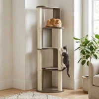 PawHut 65" Corner Modern Cat Tree Tall for Climbing, Large Multilevel Cat Tower with Scratching Posts, Cream White(m-2)