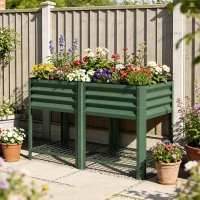 Outsunny Raised Garden Bed Galvanized Steel, Elevated Planter Box with Storage Shelf, Bed Liner, 31.5" High, Green(m-8)