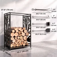 HOMCOM 18.1" x 11.8" x 27.6" Firewood Rack with 4 Tools, Log Holder for Fireplace, Outdoor Indoor Wood Storage Stacker, Black(m-3)