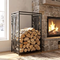 HOMCOM 18.1" x 11.8" x 27.6" Firewood Rack with 4 Tools, Log Holder for Fireplace, Outdoor Indoor Wood Storage Stacker, Black(m-8)