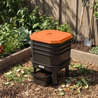 Outsunny 4-Tray Worm Composter Bin, 7.4 Gal Outdoor & Indoor Worm Composter for Recycling Food Waste, Orange(m-8)