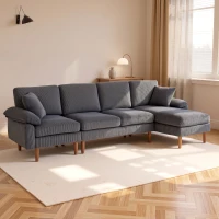 HOMCOM L-Shape Sofa, Modern Sectional Couch with Changeable Chaise Lounge, Pillows and Wooden Legs for Living Room, Dark Grey(m-1)