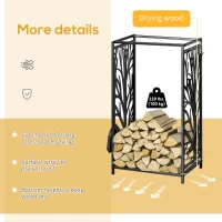 HOMCOM 18.1" x 11.8" x 27.6" Firewood Rack with 4 Tools, Log Holder for Fireplace, Outdoor Indoor Wood Storage Stacker, Black(m-5)