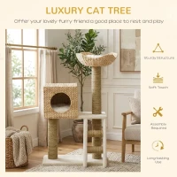 PawHut Cattail Weave Cat Tree for Indoor Cats Kitty Tower with Rattan Cat Condo, Wicker Bed, Ladder, Washable Cushions, 22.5" x 14.5" x 39.5", Natural(m-4)