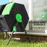 Outsunny Rotating Composter, Dual Chamber Compost Bin with 24 Vents and Steel Legs, 34.5 Gallon, Green(m-7)