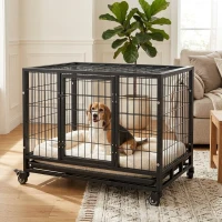 PawHut Heavy-Duty Dog Crate, 36-Inch with Removable Cleaning Tray and Lockable Wheels, Black(m-2)