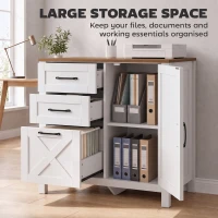 HOMCOM Filing Cabinet with 3 Drawers Printer Stand Adjustable Shelf Door Cabinet White Walnut(m-4)