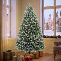 HOMCOM 6ft Pre-lit Artificial Christmas Tree White-Tipped Hinged Full Xmas Tree with 1020 Tips(m-9)