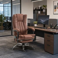 Vinsetto Office Chair 6-point Vibration Massage Chair Micro Fiber Recliner with Retractable Footrest Brown(m-8)