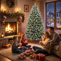 HOMCOM 6ft Pre-lit Artificial Christmas Tree White-Tipped Hinged Full Xmas Tree with 1020 Tips(m-8)
