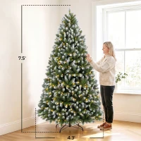 HOMCOM 7.5ft Pre-lit Artificial Christmas Tree White-Tipped Hinged Full Xmas Tree with 1378 Tips(m-3)