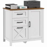 HOMCOM Filing Cabinet with 3 Drawers Printer Stand Adjustable Shelf Door Cabinet White Walnut(m-1)
