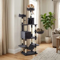 PawHut 81" Cat Tree w/ Cat Scratching Posts, Scratching Board, Condos, Beds, Hammocks, Toy Balls, Rope Cat Toy, Gray(m-9)