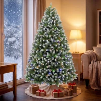 HOMCOM 6ft Pre-lit Artificial Christmas Tree White-Tipped Hinged Full Xmas Tree with 1020 Tips(m-2)