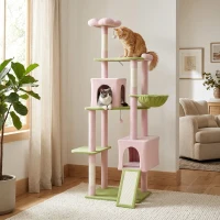 PawHut 74" Flower Cat Tree, Large Cat Tower with Scratching Post & Board for Indoor Cats, Pink(m-2)