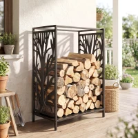 HOMCOM 18.1" x 11.8" x 27.6" Firewood Rack with 4 Tools, Log Holder for Fireplace, Outdoor Indoor Wood Storage Stacker, Black(m-1)