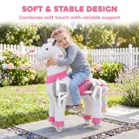 Qaba Unicorn Ride on Horse for Kids 4-12 Years, 37.4 Inch Height Plush Riding Pony with Rolling Wheels for Active Play, White(m-6)
