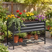 Outsunny Galvanized Raised Garden Bed, Metal Planter Box with Legs, Storage Shelf and Bed Liner, Dark Gray(m-8)